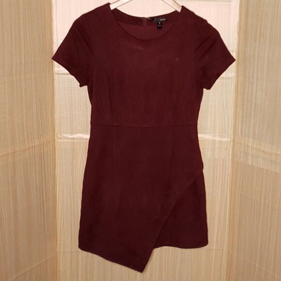 Aqua Womens Maroon Suede Feel Short Sleeve Dress Large - Picture 1 of 7